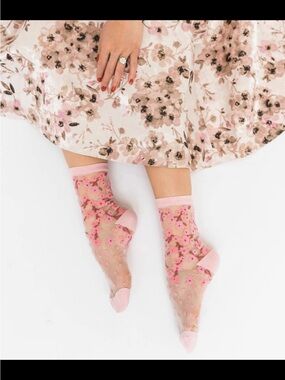 Sock Candy Cherry Blossom Sheer Crew Sock. Price firm.